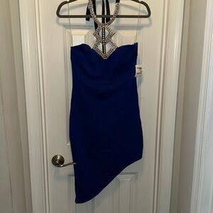 NWT Charlotte Russe Size Medium Royal Blue w/ Rhinestone Necklace Dress